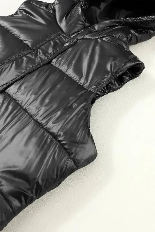 Black Hooded Long Quilted Vest Coat - Fashionfitz