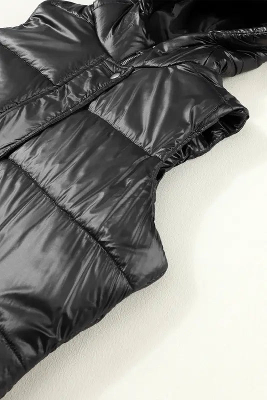 Black hooded long quilted vest coat - coats fashionfitz