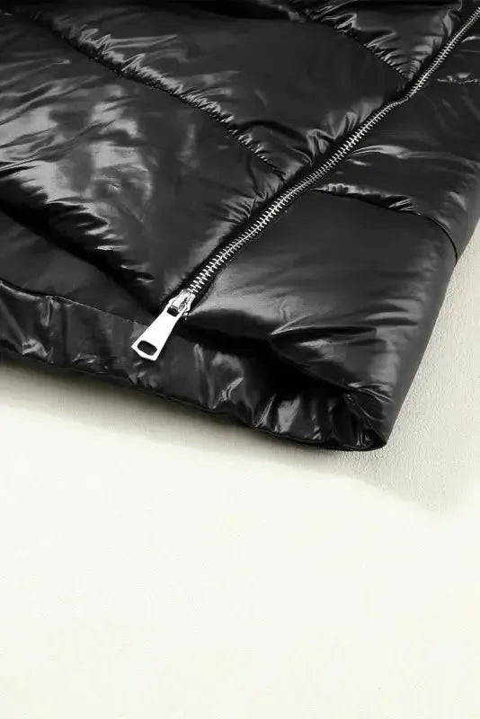 Black Hooded Long Quilted Vest Coat - Fashionfitz