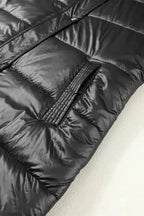 Black Hooded Long Quilted Vest Coat - Fashionfitz
