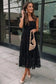 Black lace midi dress - smocked bodice sleeveless - dresses