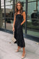 Black lace midi dress - smocked bodice sleeveless - dresses