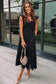 Black lace midi dress - smocked bodice sleeveless - dresses