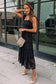 Black lace midi dress - smocked bodice sleeveless - dresses