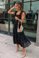 Black lace midi dress - smocked bodice sleeveless - dresses