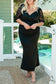 Black lace patchwork 3/4 sleeve pleated plus size dress - 3x / 90% polyester + 10% elastane