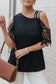 Black lace splicing strappy cold shoulder top - t-shirts