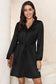 Black lace trim v neck tie waist long sleeve dress - s / 90% polyester + 10% elastane - mini dresses