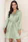 Black lace trim v neck tie waist long sleeve dress - green / s / 90% polyester + 10% elastane - mini dresses