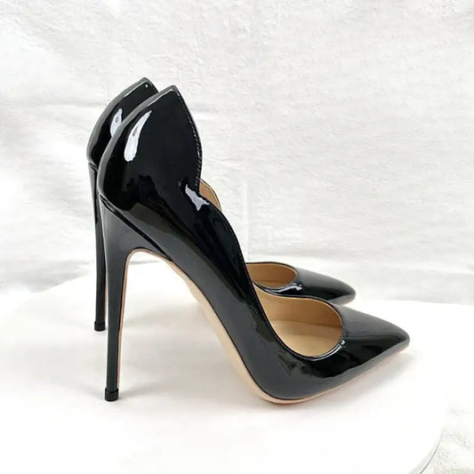 Black lacquer leather high heels stiletto shoes - pumps