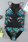 Black leaf & flower print ruched tankini set - tankinis