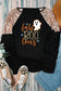 Black leopard boo ghost graphic sequin raglan sleeve top - tops