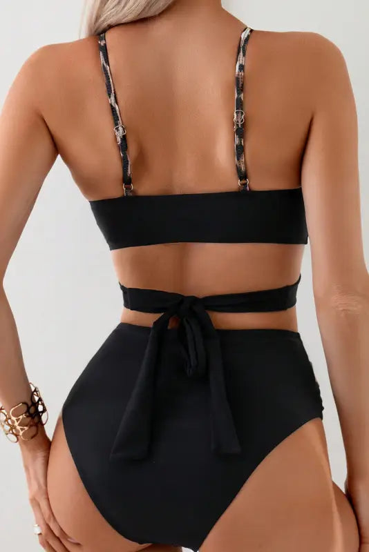 Black leopard high waist bikini - swimsuit