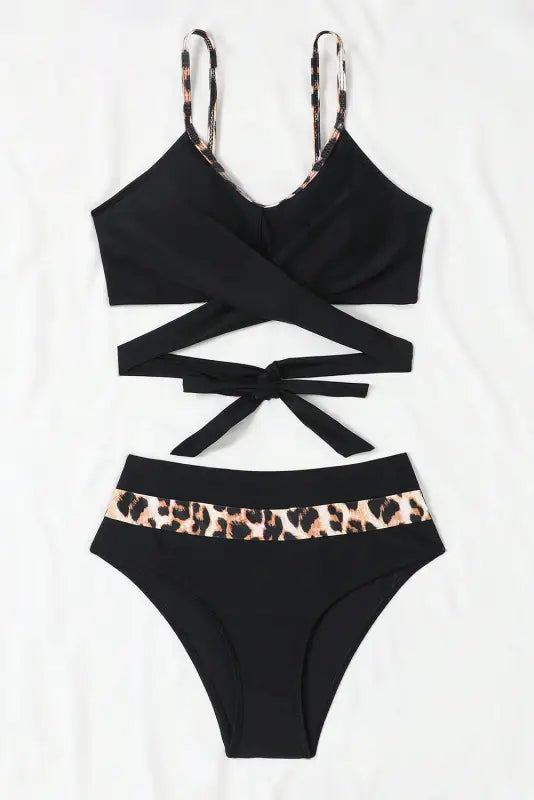 Black leopard high waist bikini - swimsuit