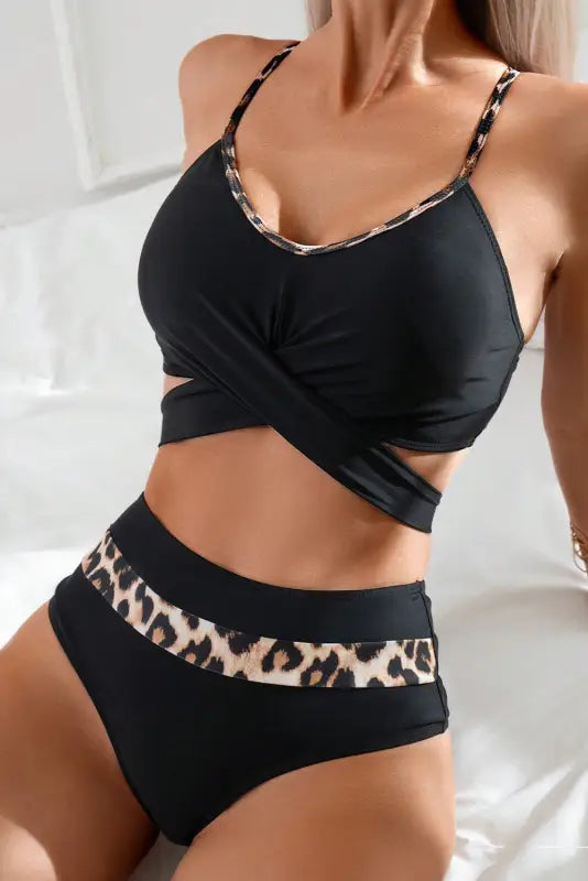 Black leopard high waist bikini - swimsuit