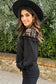 Black leopard mesh splicing ruffle long sleeve blouse - tops