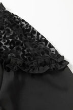 Black Leopard Mesh Splicing Ruffle Blouse - Fashionfitz