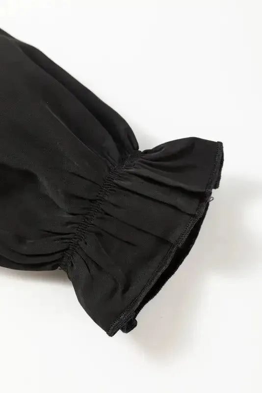 Black Leopard Mesh Splicing Ruffle Blouse - Fashionfitz