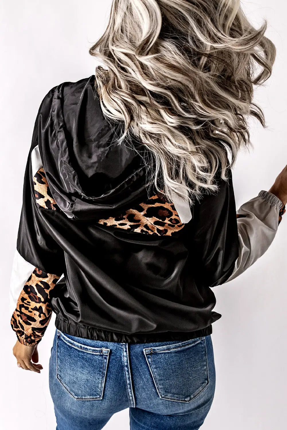 Black leopard print contrast stitching hoodie - sweatshirts & hoodies