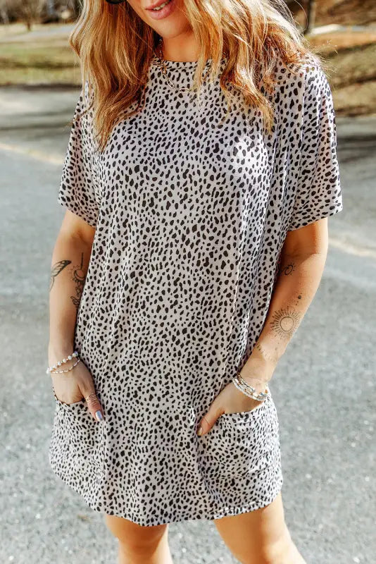 Black leopard print side pockets tunic top - t-shirts