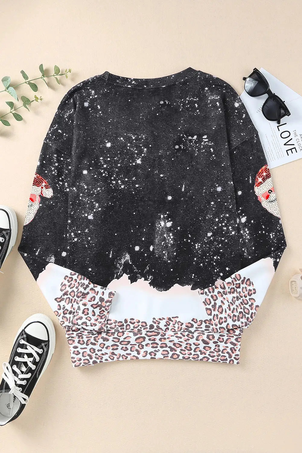 Black leopard sequined santa claus graphic sweatshirt - sweatshirts