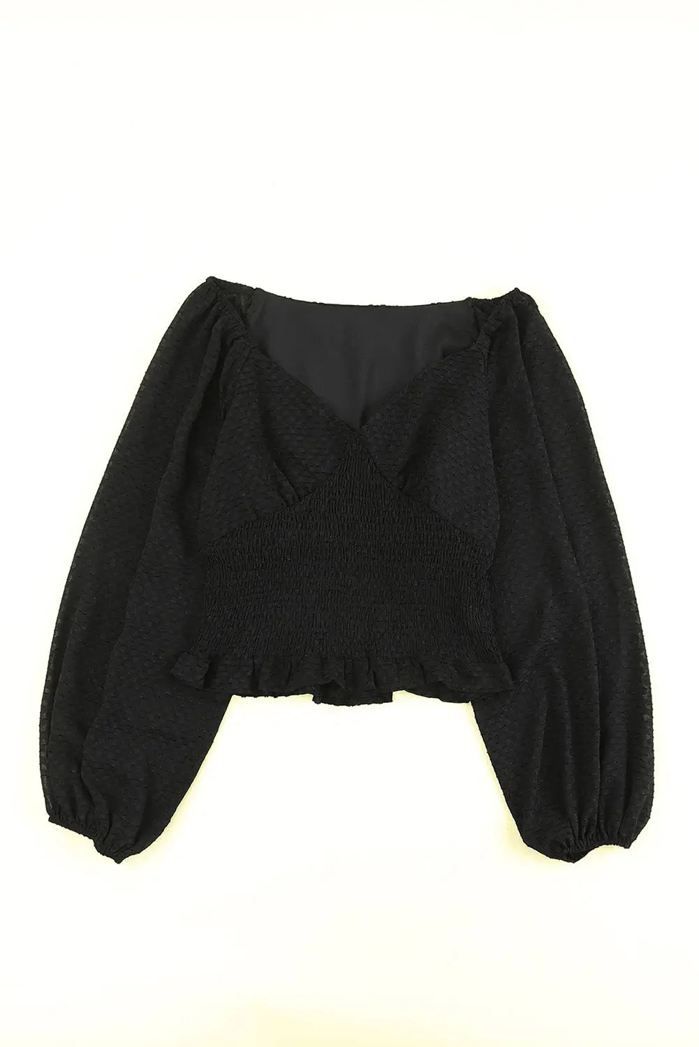 Black long sleeve smocked top - 2xl / 100% polyester - t-shirts