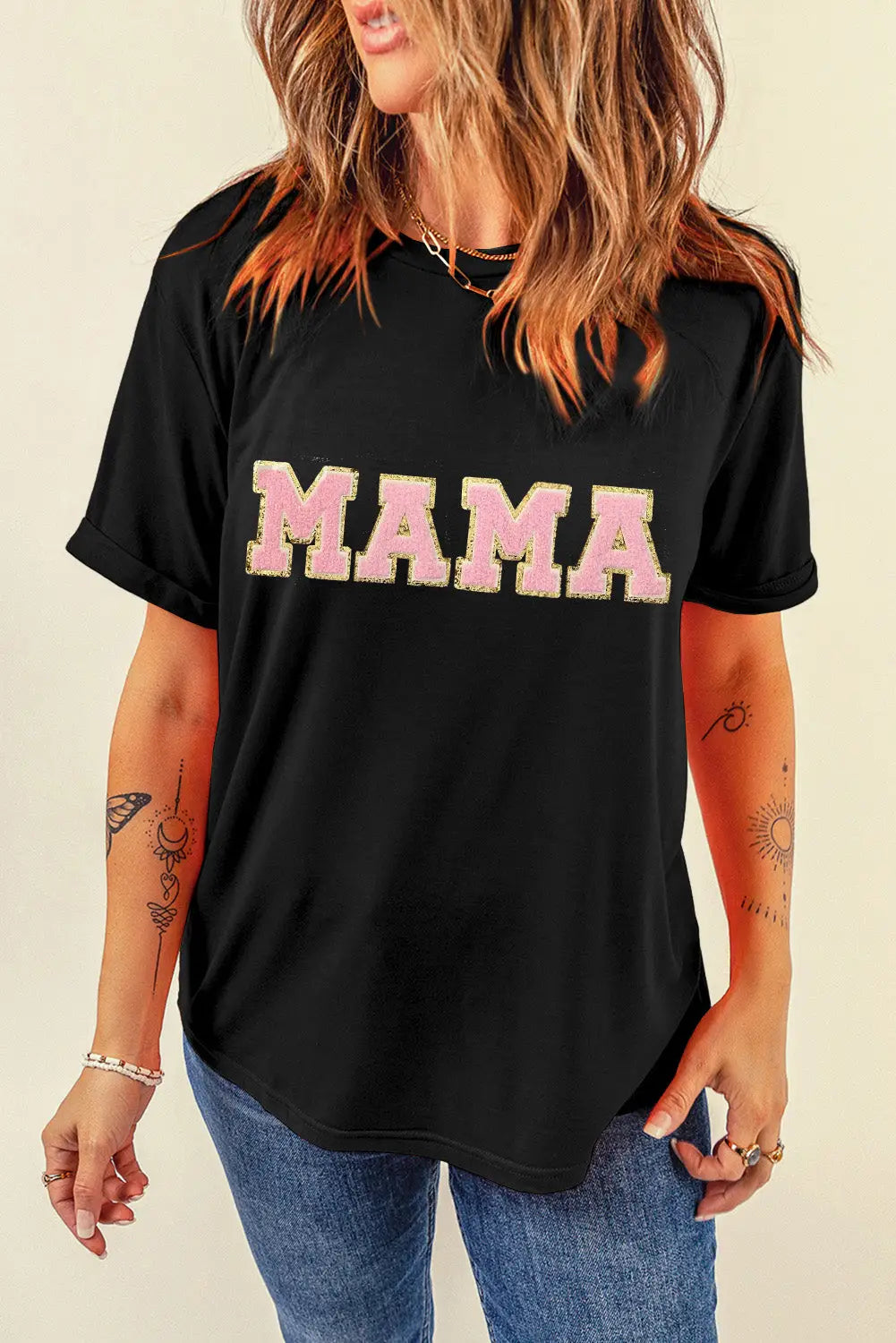 Black mama chenille graphic tee - t-shirts
