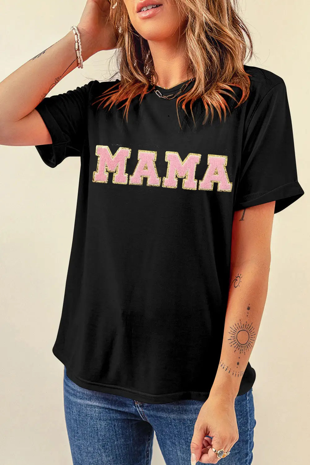 Black mama chenille graphic tee - t - shirts