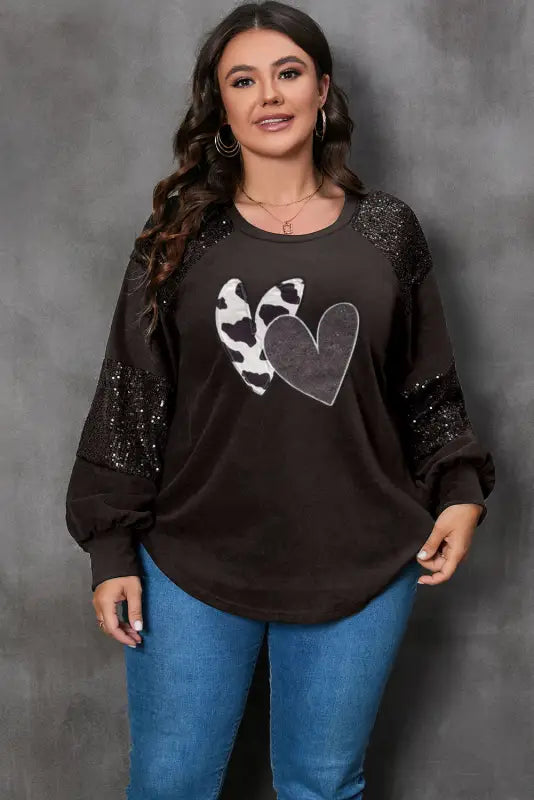 Black mardi gras mask plus size sequin sleeve top - graphic