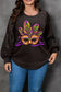 Black mardi gras mask plus size sequin sleeve top - graphic