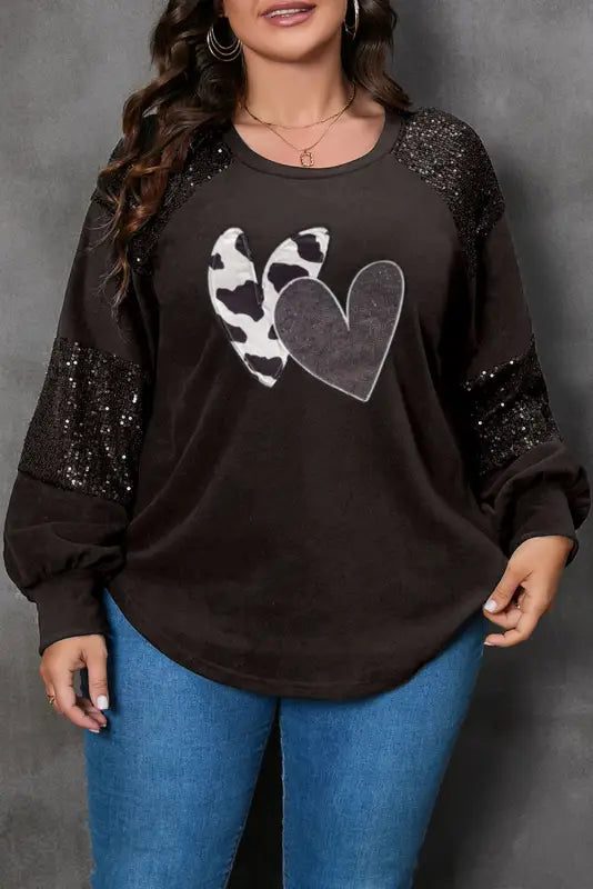 Black mardi gras mask plus size sequin sleeve top - graphic