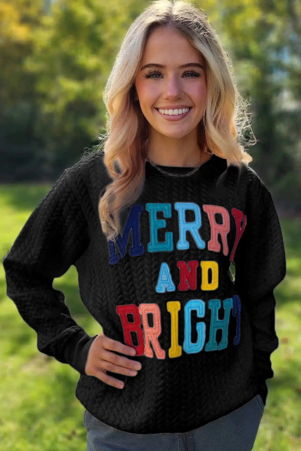 Black merry and bright cable knit pullover sweatshirt - sweatshits & hoodies