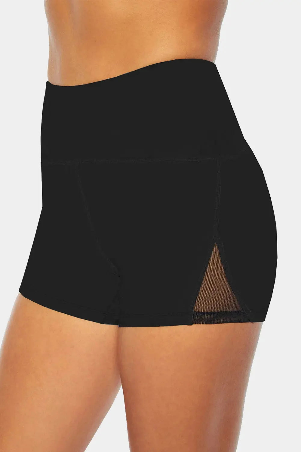 Black mesh cutout patchwork swim shorts - s