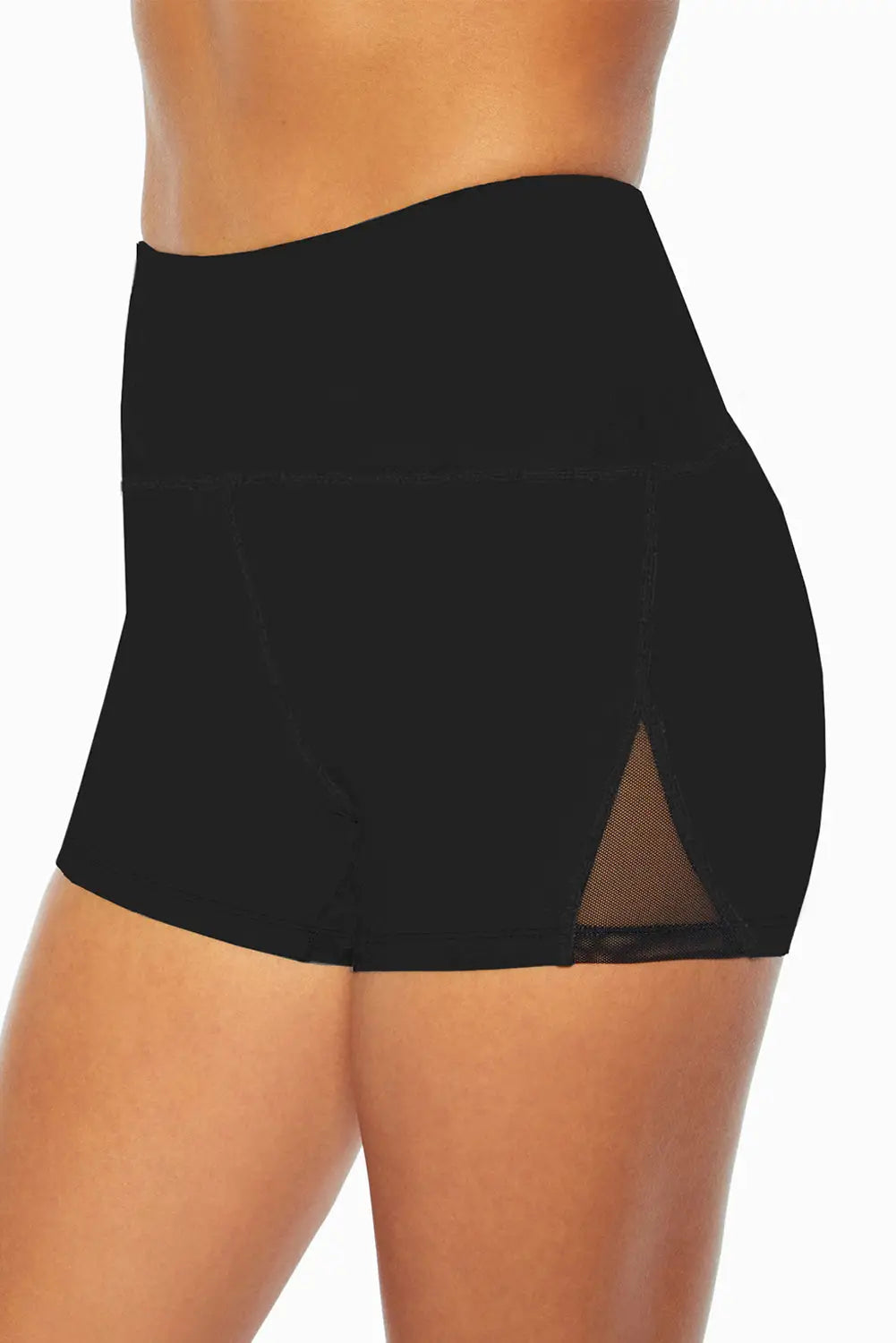 Black mesh cutout patchwork swim shorts - swimwear