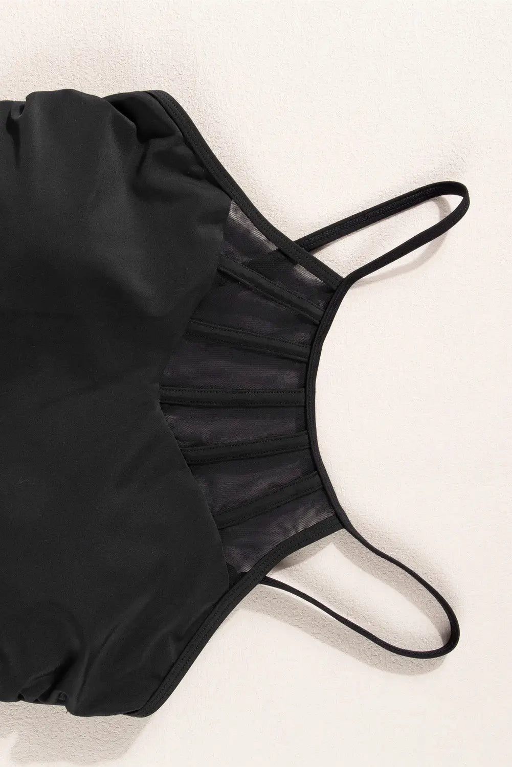 Black mesh splicing adjustable straps one piece swimsuit