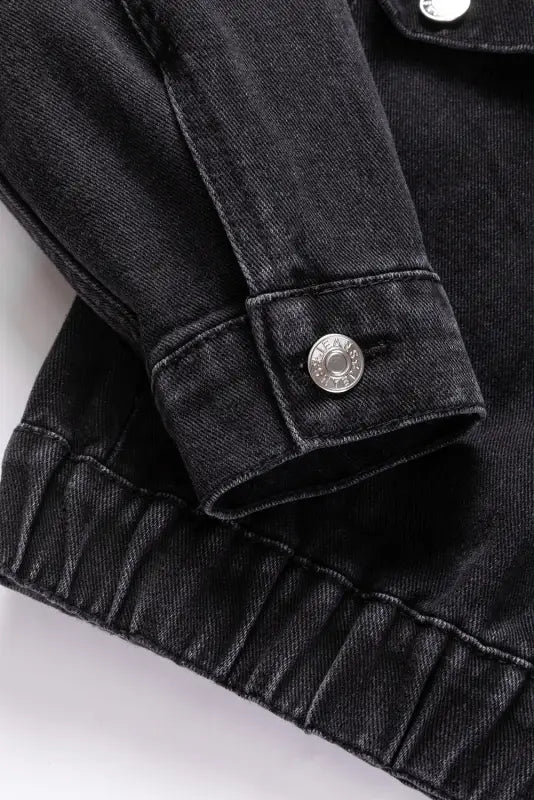 Black metal buttons flap pocket drop shoulder denim jacket - outerwear