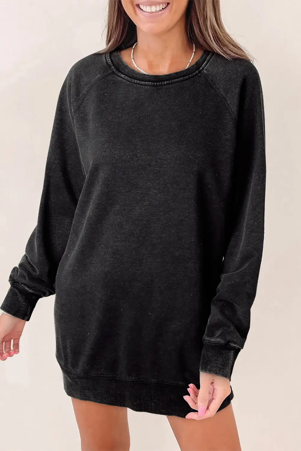 Black mineral wash oversized pullover sweatshirt - s /