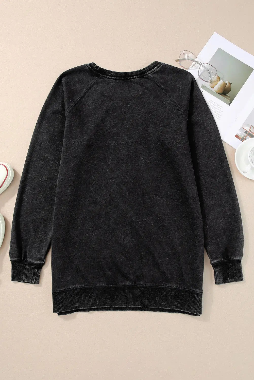 Black mineral wash oversized pullover sweatshirt - tops