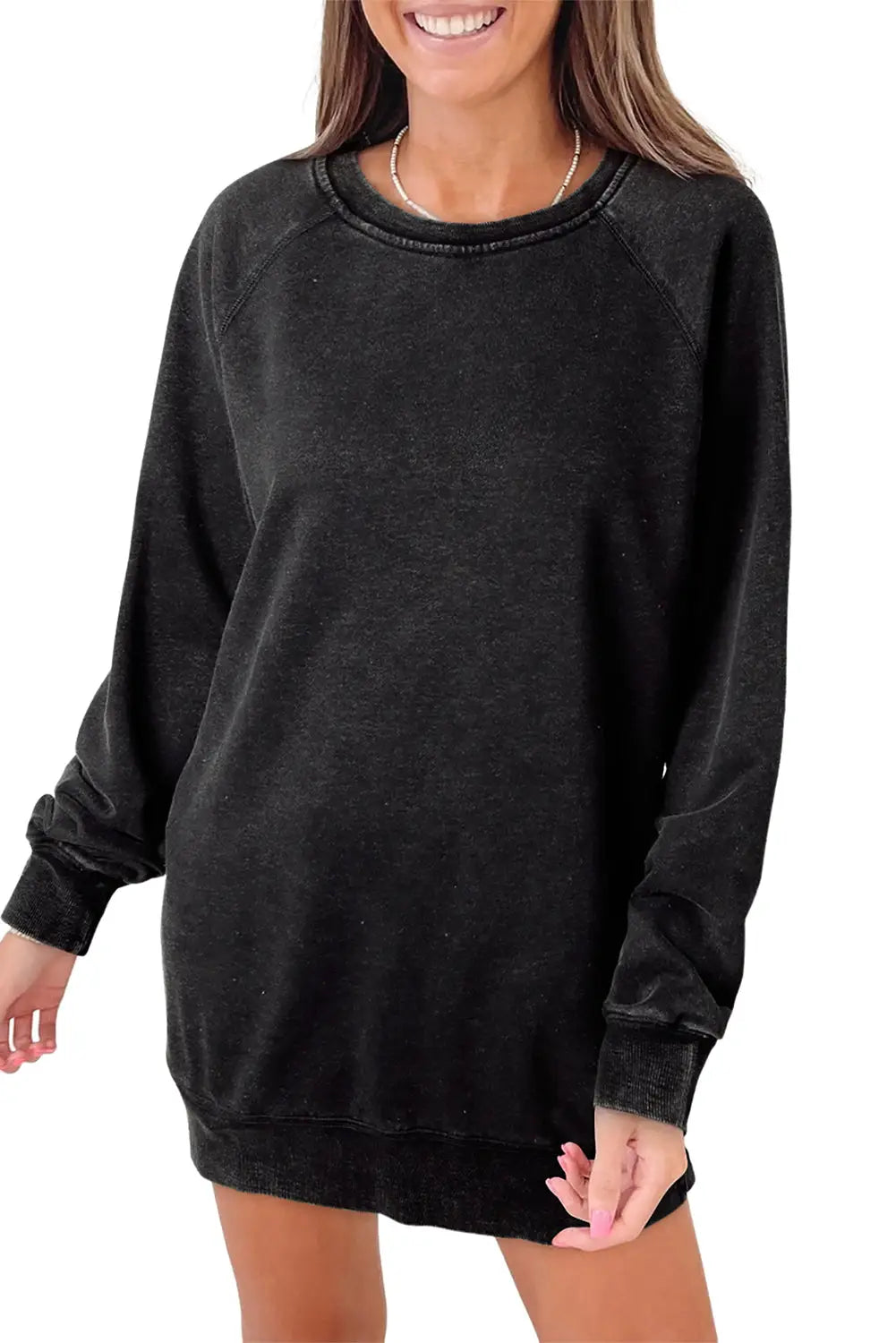 Black mineral wash oversized pullover sweatshirt - tops