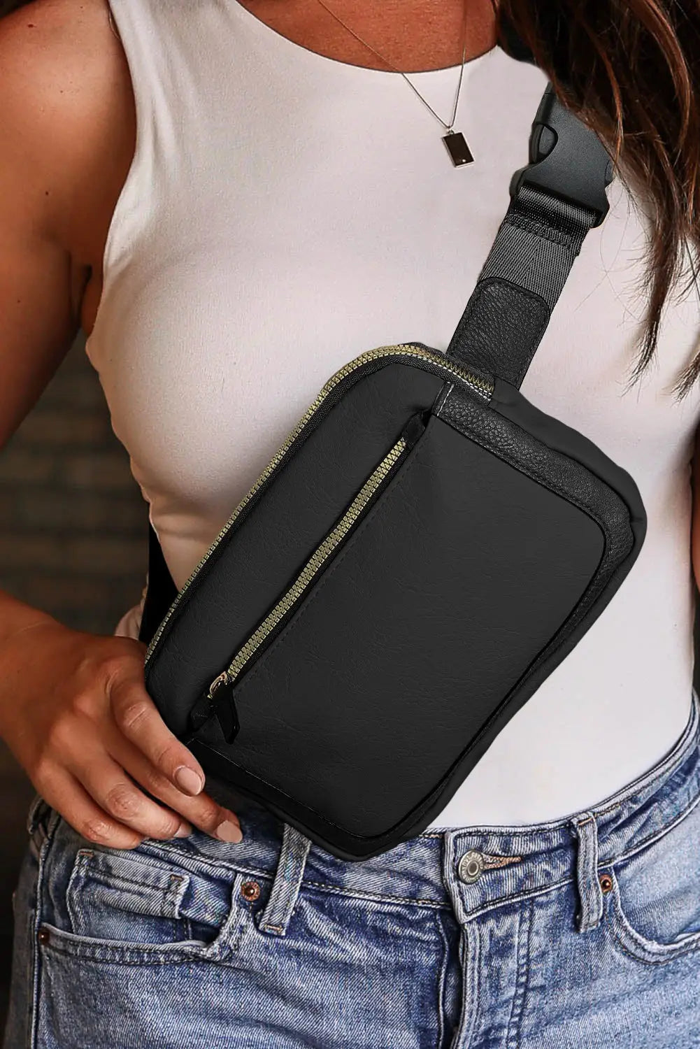 Black minimalist multi-zipped crossbody bag - one size / pu leather - bags