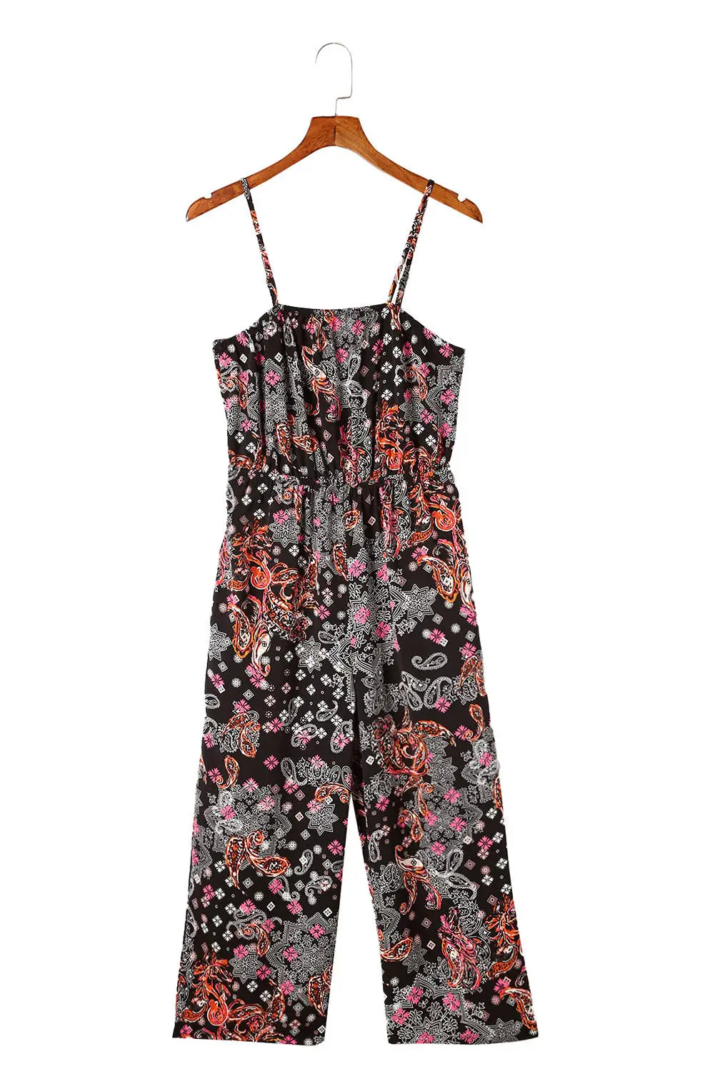 Black mixed paisley print cropped jumpsuit - bottoms