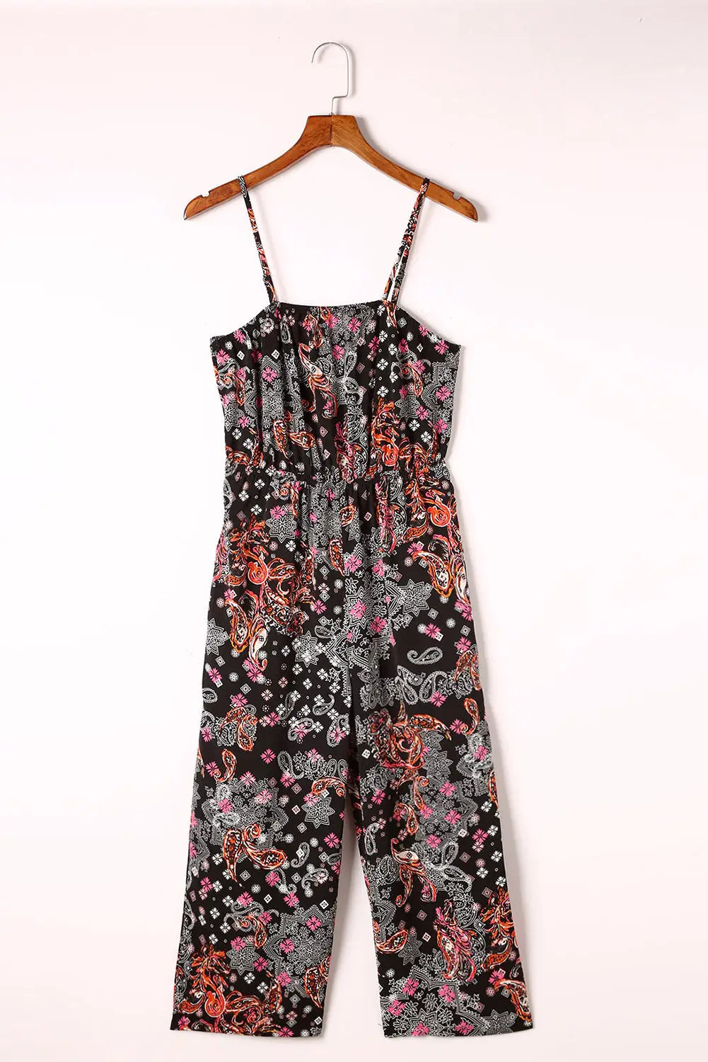 Black mixed paisley print cropped jumpsuit - bottoms