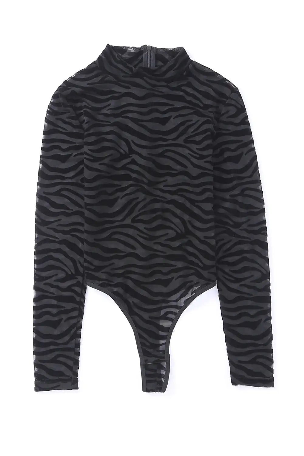Black mock neck long sleeve zebra print bodysuit - bodysuits