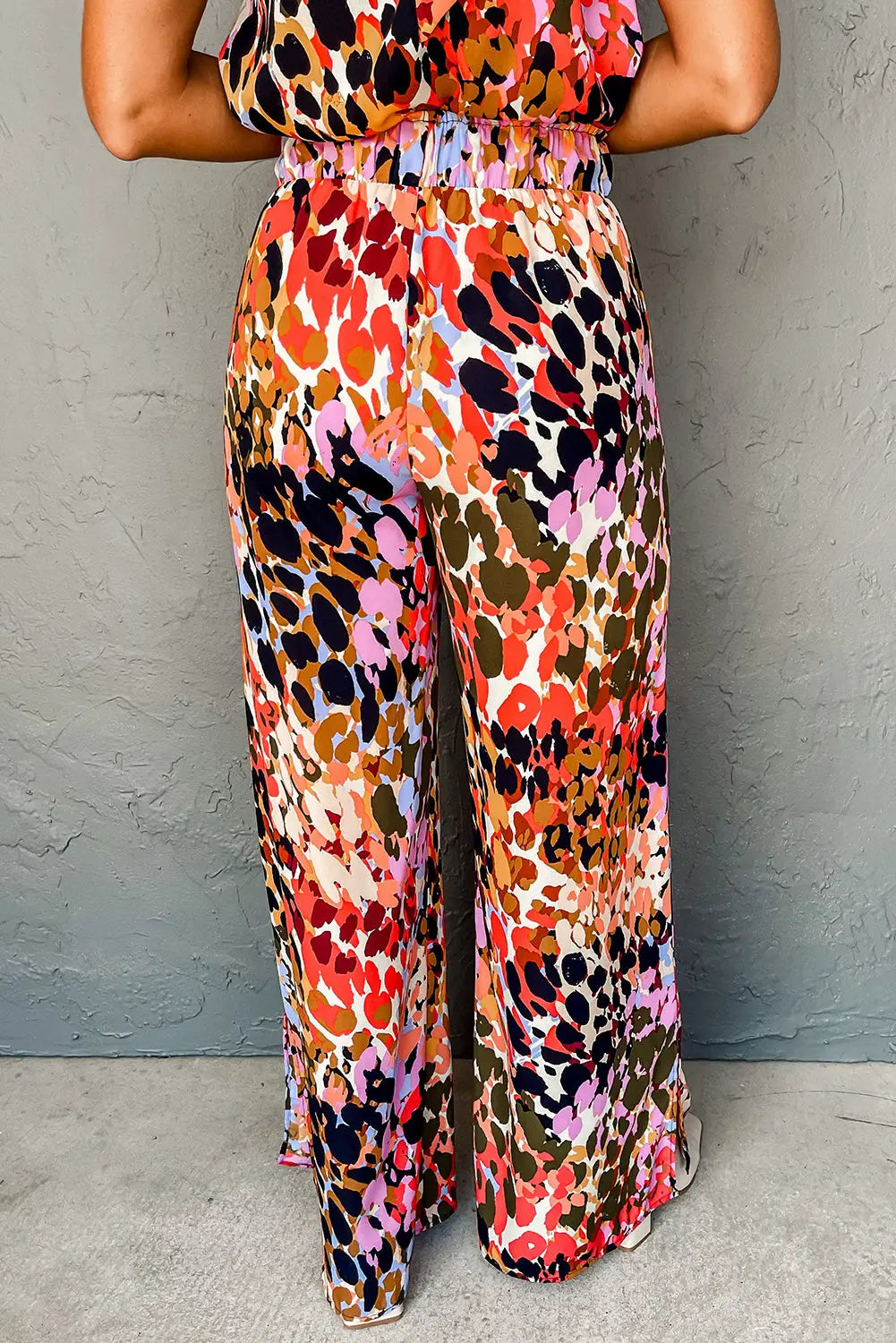 Black multicolor leopard print halter tank top and pants set - sets