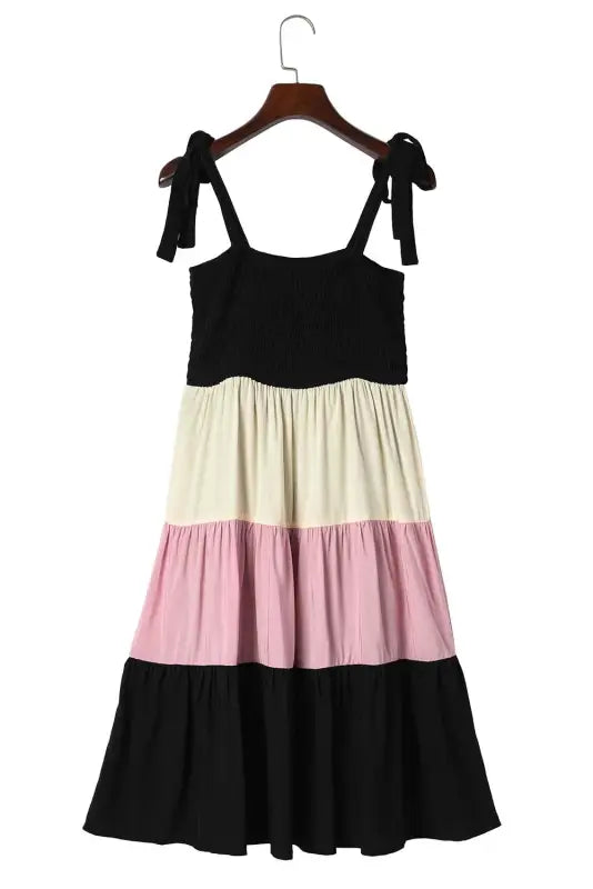 Black multicolor smocked color block sleeveless mini dress - dresses