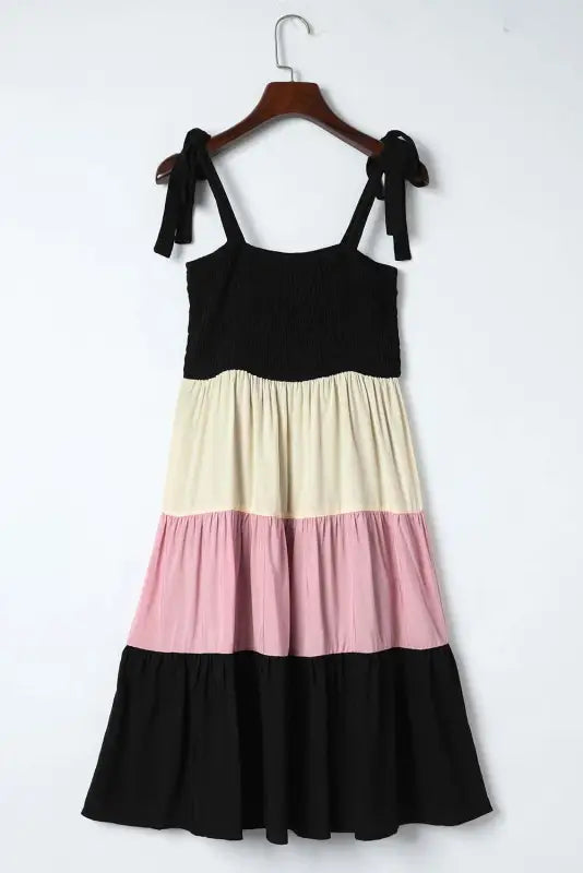 Black multicolor smocked color block sleeveless mini dress - dresses