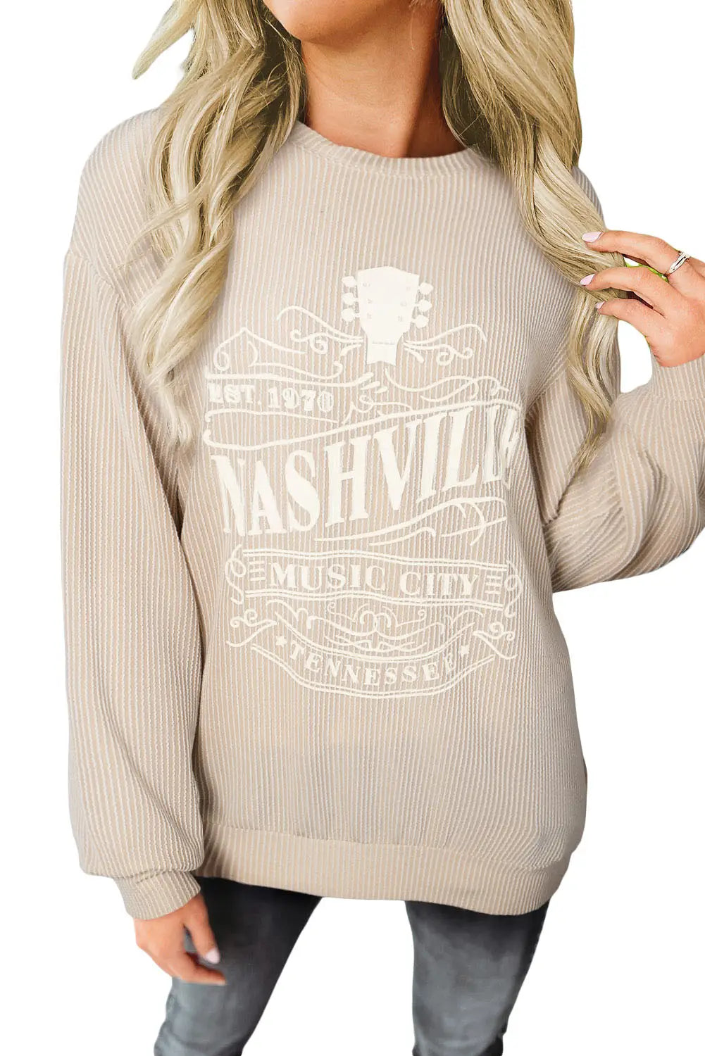 Black nashville music city corded graphic sweatshirt - tops