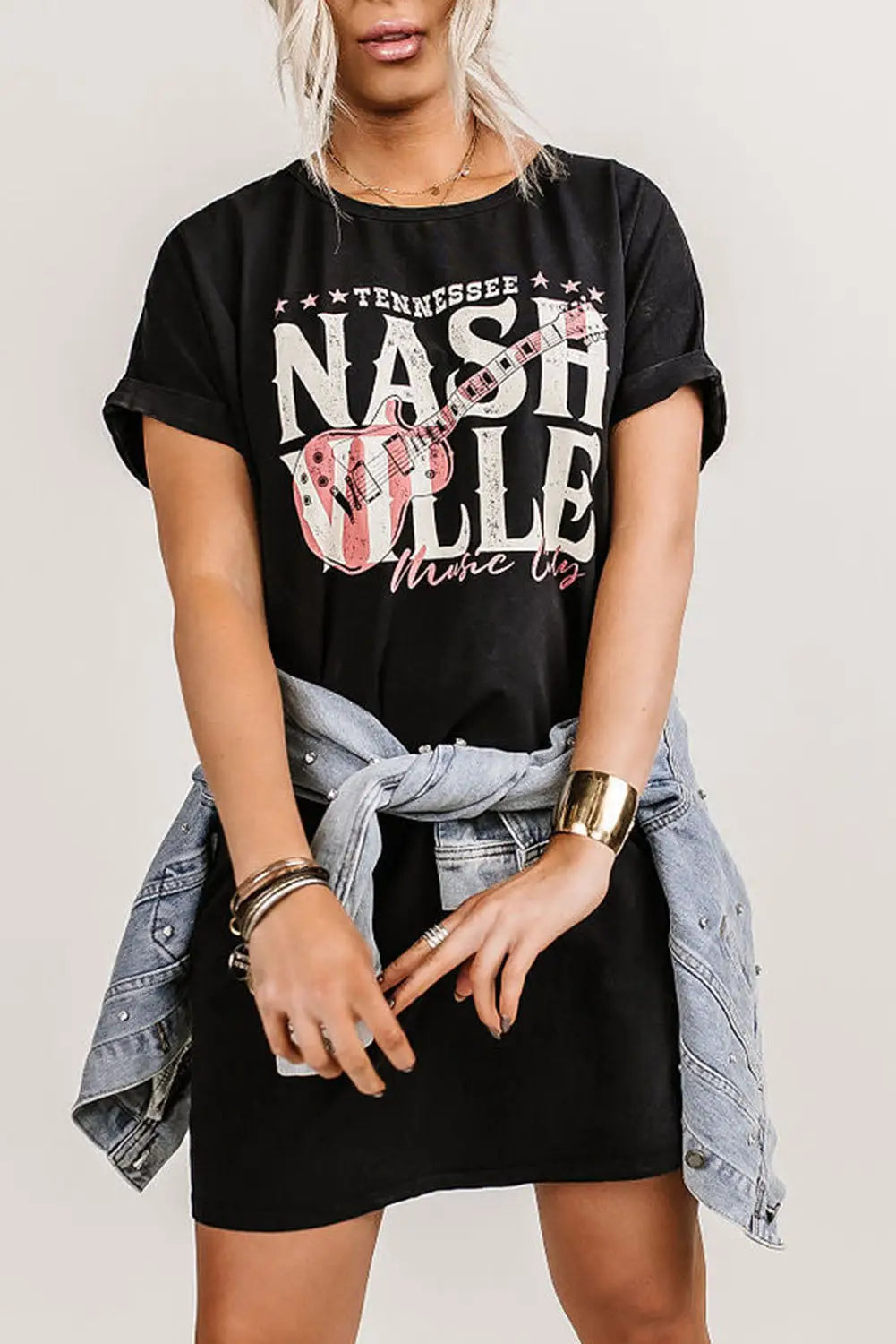 Black nashville music festival trending t-shirt dress - dresses