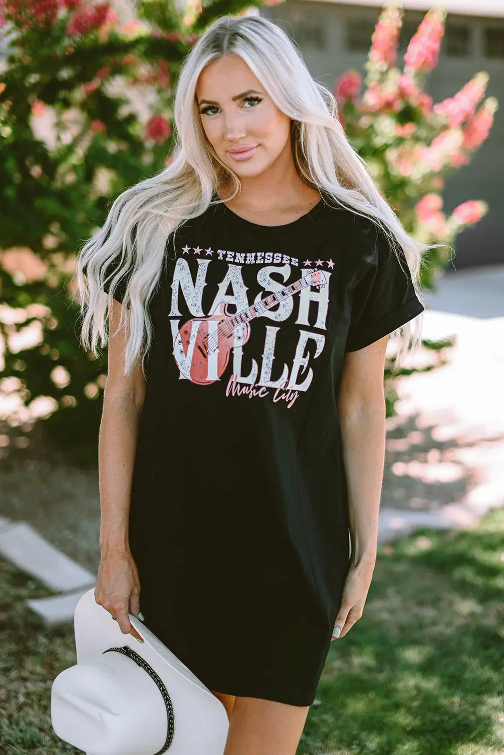 Black nashville music festival trending t-shirt dress -