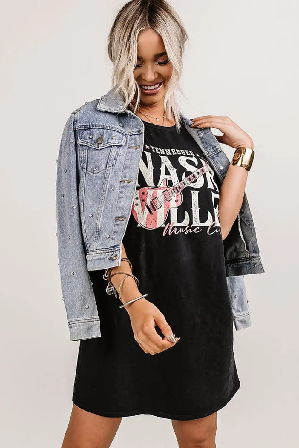 Black nashville music festival trending t-shirt dress -